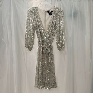 Sparkly/sequin, silver 3/4 length sleeve DKNY party dress